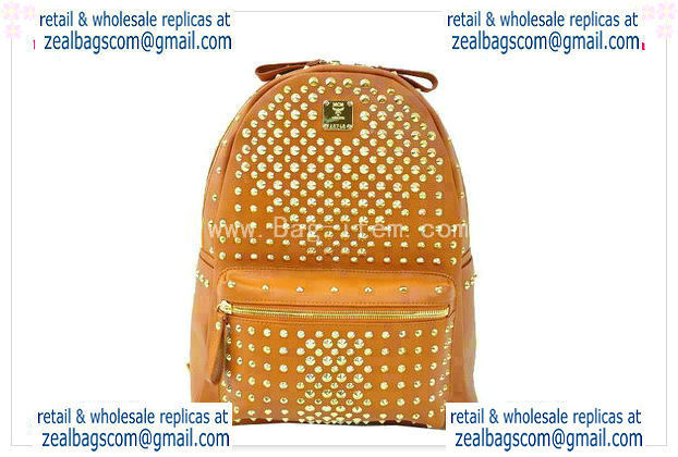 High Quality Replica MCM Stark Backpack in Camel Grainy Leather - Click Image to Close